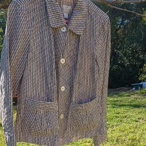 Christopher & Banks Brown Striped Button-Up Blazer Size MED/LG